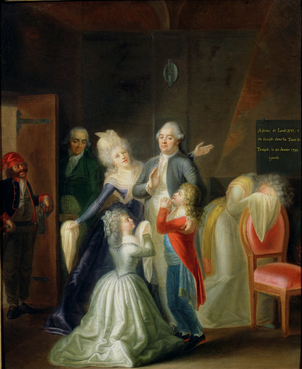 Rozloučení s Ludvíkem XVI. jeho rodinou v chrámu, 20. ledna 1793 od Jean Jacques Hauer