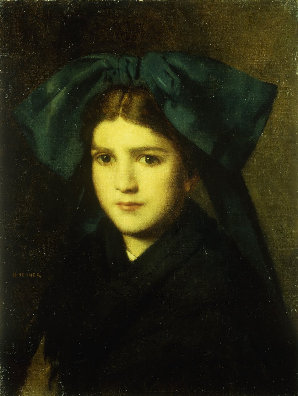 Portrét mladé dívky s mašlí ve vlasech od Jean Jacques Henner