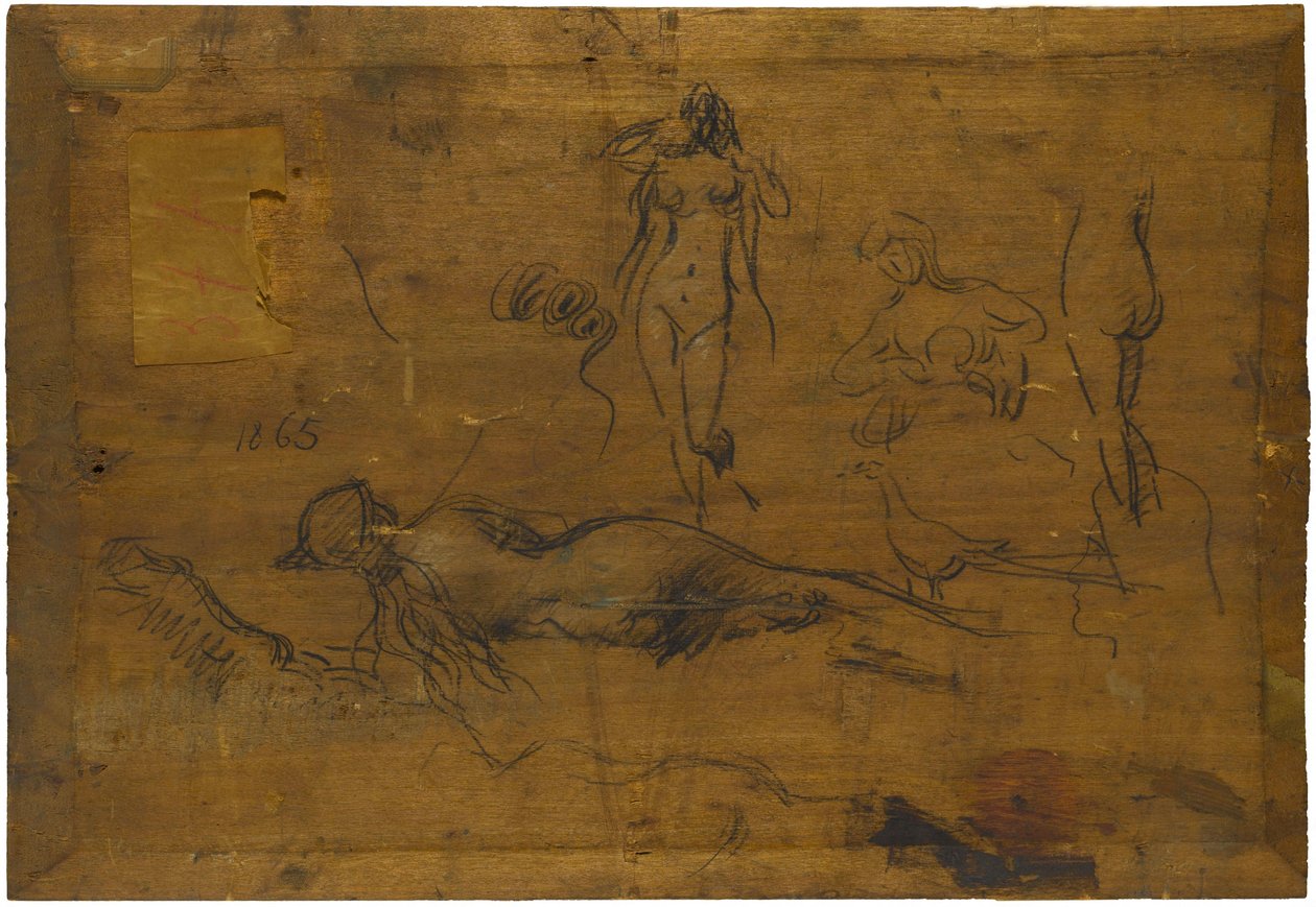 Fillette au ruban bleu (recto) / Pět studií aktů, páv a hlava z profilu (verso) od Jean Jacques Henner