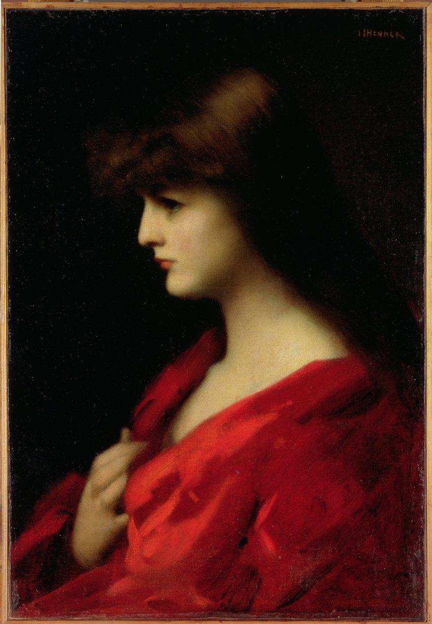 Studie ženy v červeném, počátek 90. let 19. století od Jean Jacques Henner