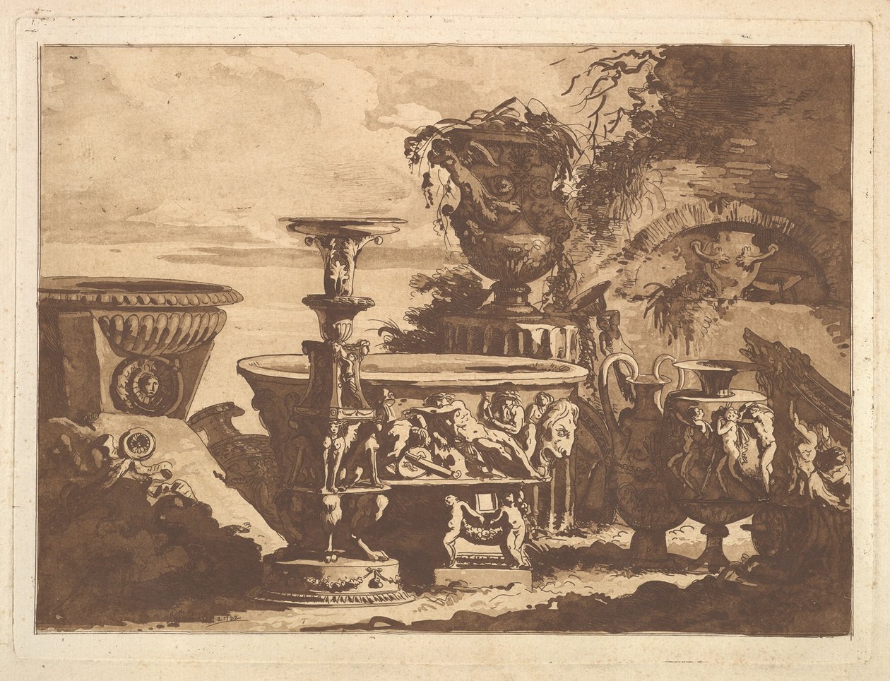 Kompozice s vázou Medici, z Recueil de Compositions par Lagrenée Le Jeune Coll..., 1782. od Jean Jacques Lagrenee