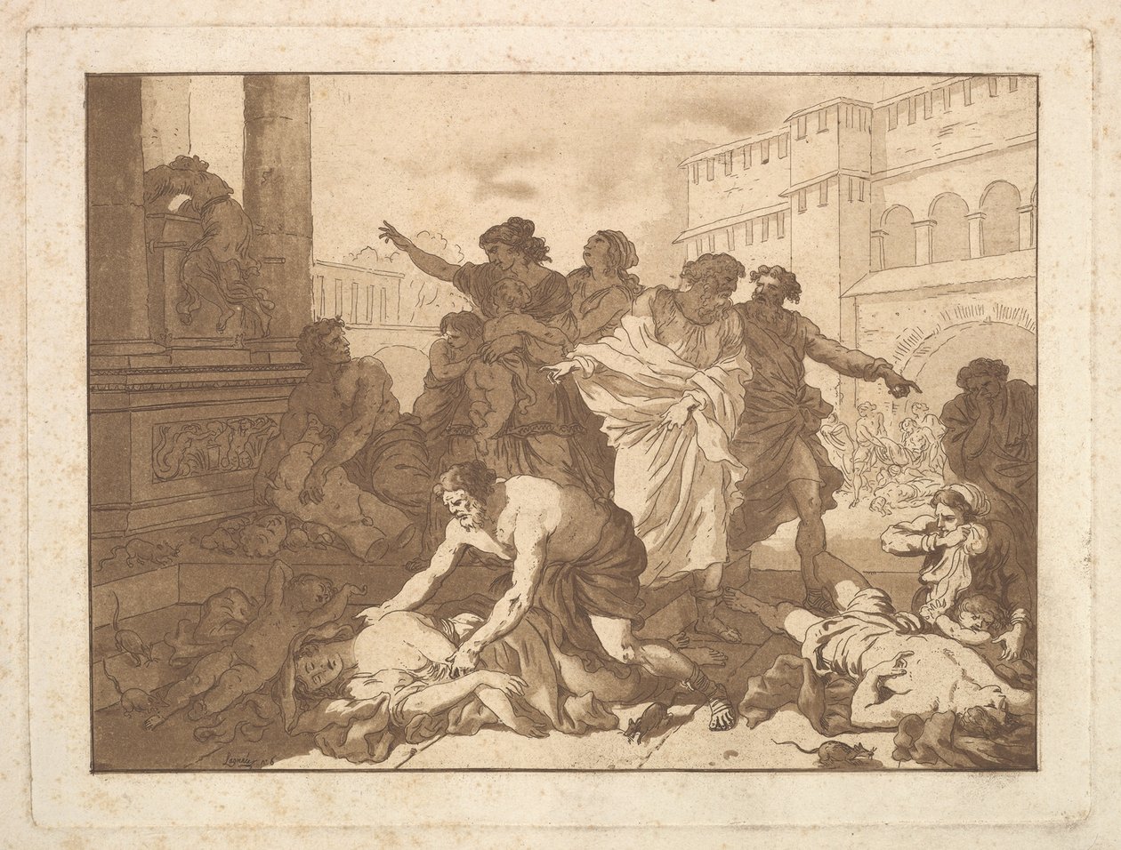 La Peste chez les Philistines Mor mezi Filištíny, v albu obsahujícím R..., 1782-1821. od Jean Jacques Lagrenee