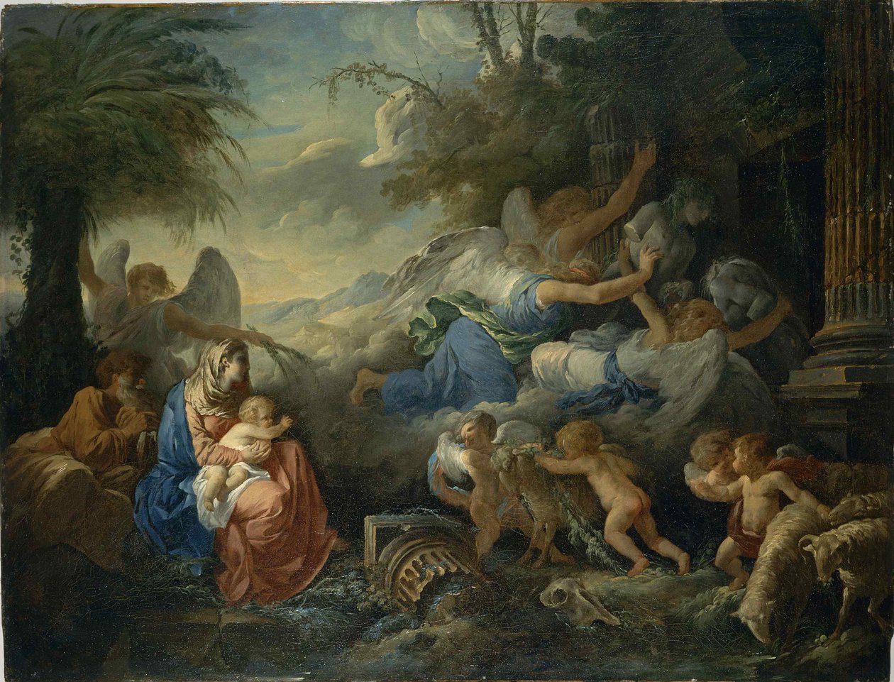 Pád idolů a zbytek na útěku do Egypta, cca 1775. od Jean Jacques Lagrenee