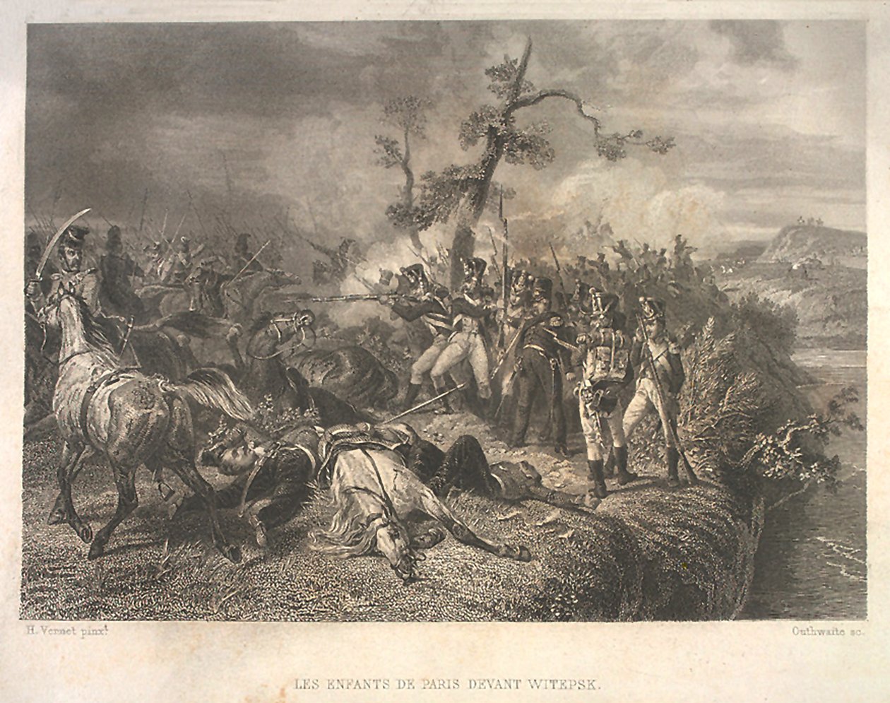 Bitva mezi ruskými vojsky a francouzskou jízdou u Ostrovna 25.-26. července 1812 od Jean Jacques Outhwaite