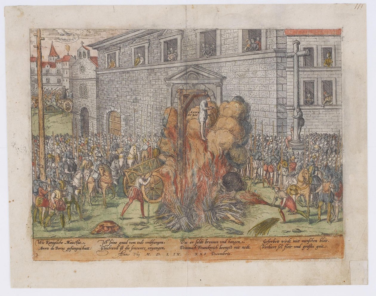Poprava Anny du Bourg dne 23. prosince 1559, 1568 od Jean Jacques Perrissin