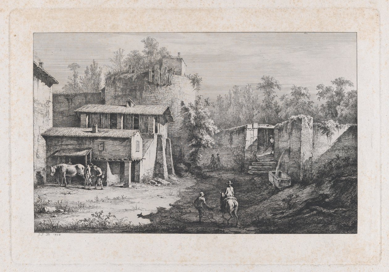 Krajina s podkovářem, Pohled na Terrebasse, Francie, 1808. od Jean Jacques de Boissieu