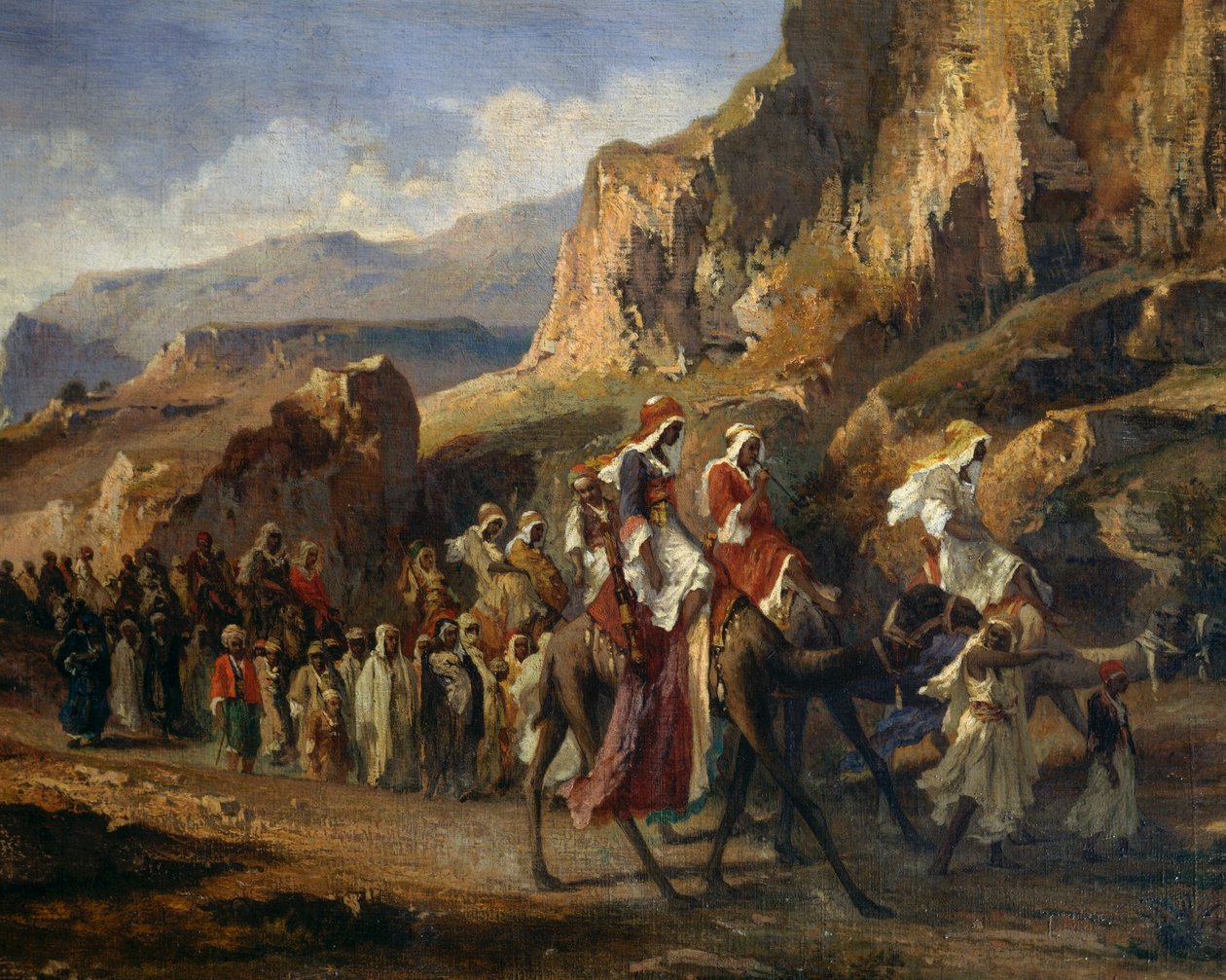 Karavany překračující marocké hory, Jean-Joseph Bellel (1816-1898), Francie od Jean Joseph Bellel