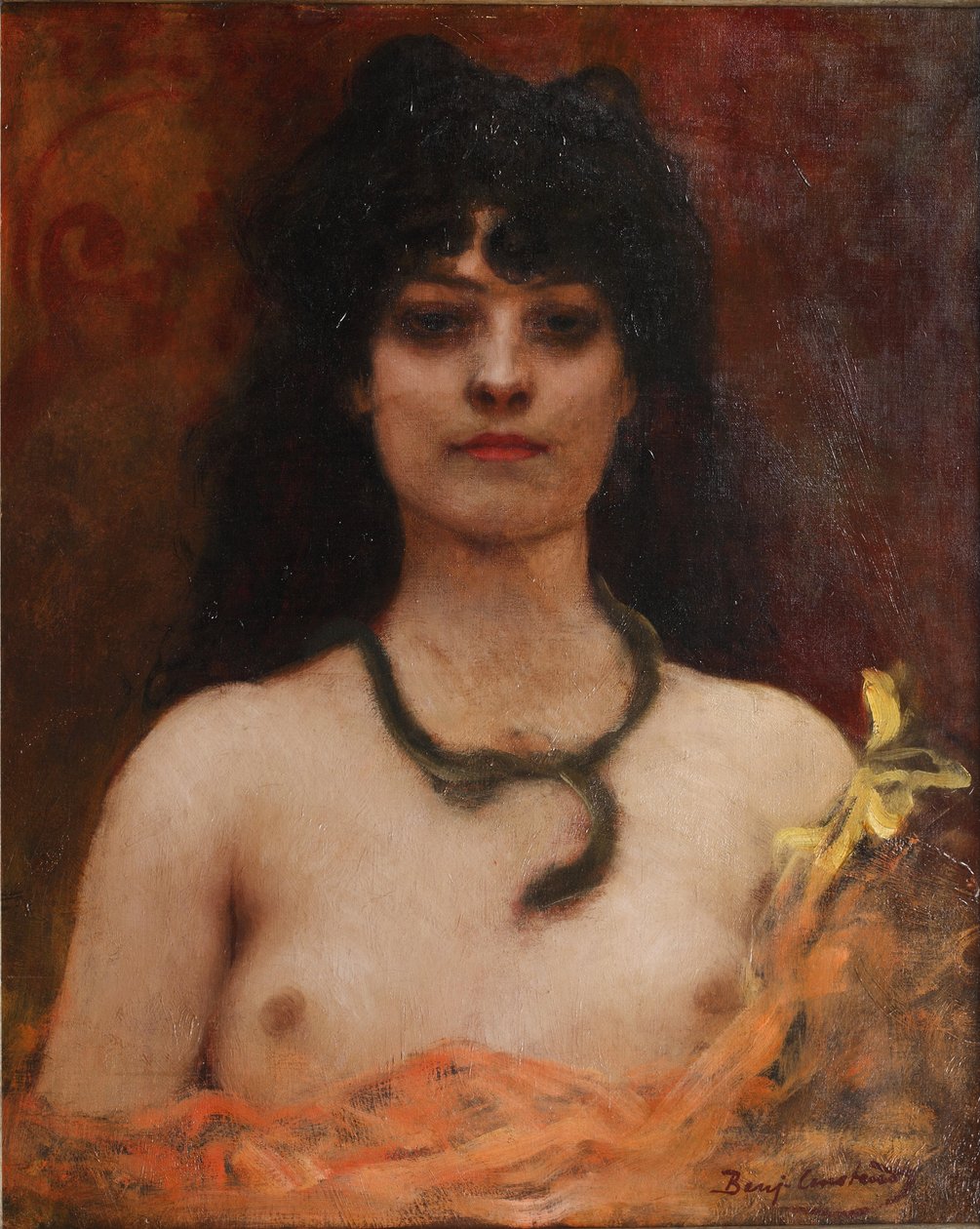 Benjamin Constant - Orientální portrét nahé dámy, délka poprsí od Jean Joseph Benjamin Constant