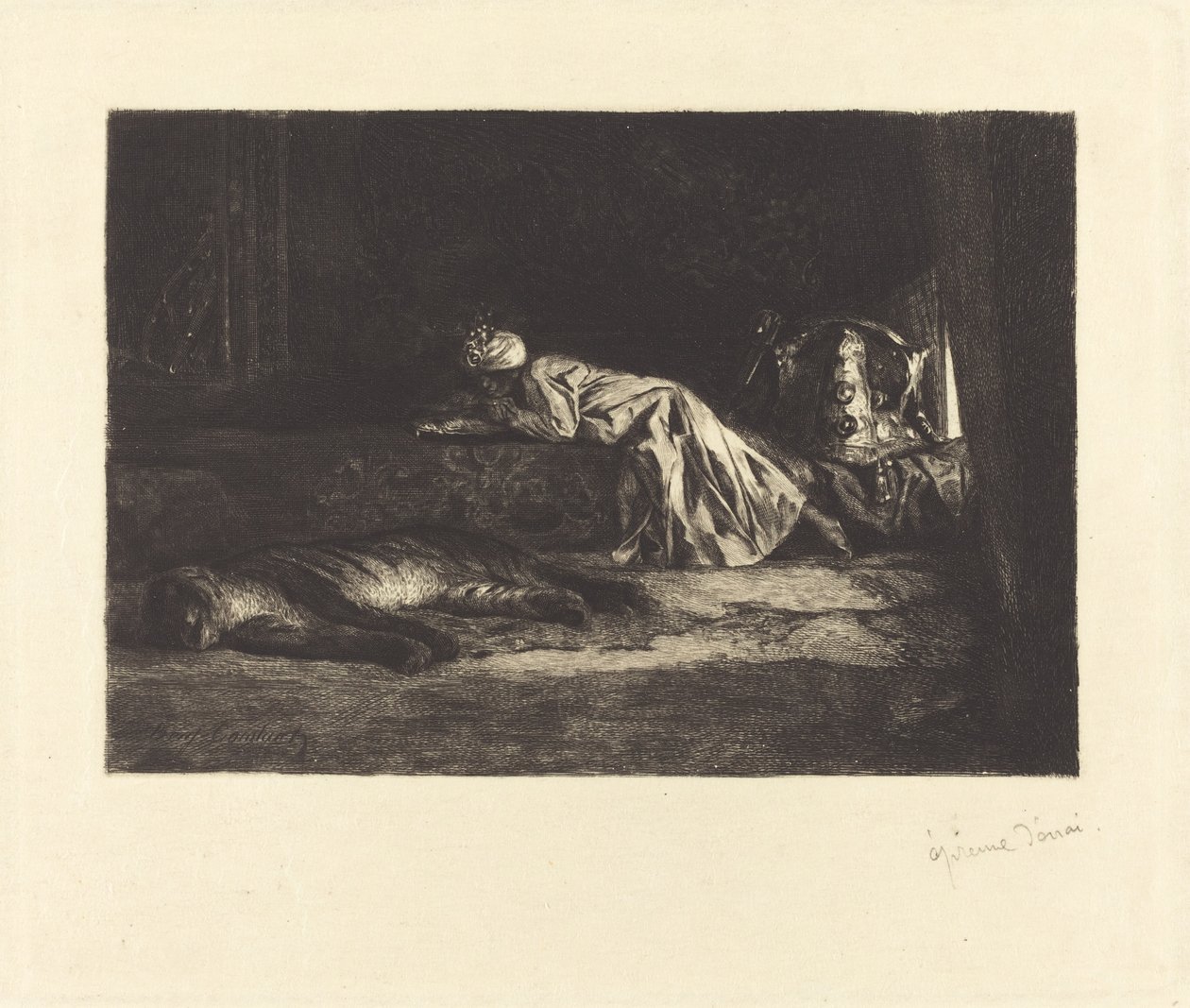 Orientální interiér se spícím tygrem od Jean Joseph Benjamin Constant