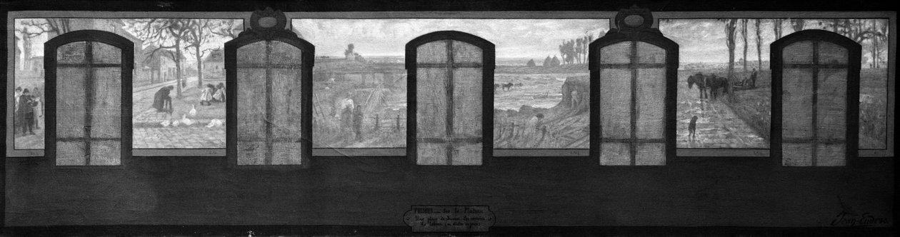 Skica radnice ve Fresnes: Na náhorní plošině, náměstí ve Fresnes. Lomy. Orba na konci dne od Jean Joseph Enders