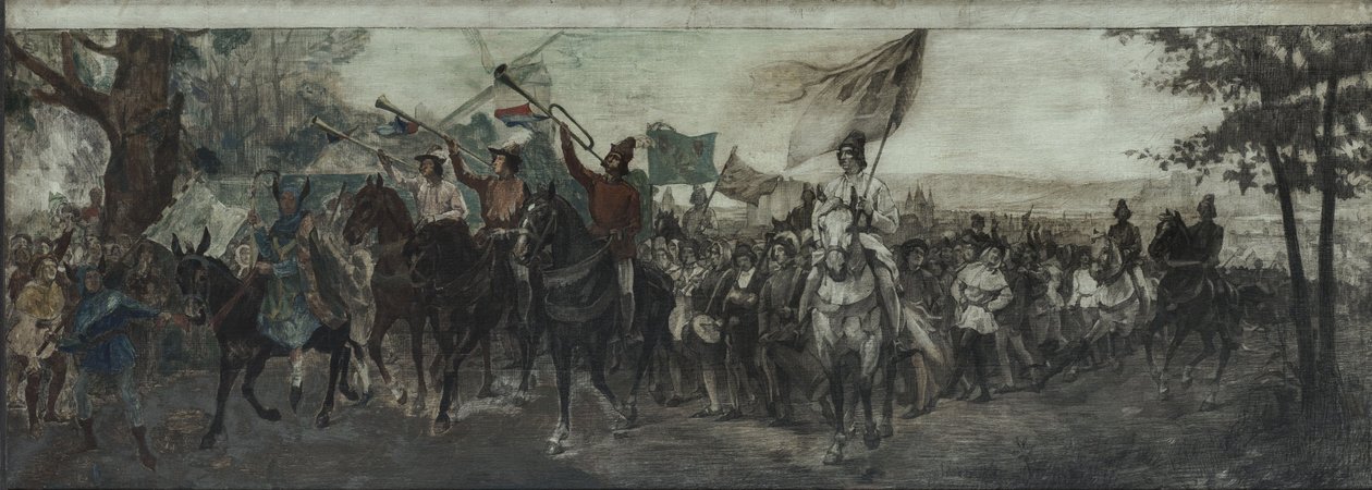 Náčrt výzdoby galerie na čestném dvoře Sorbonny: La Fête du Lendit, mezi lety 1894 a 1903 (olej) od Jean Joseph Weerts