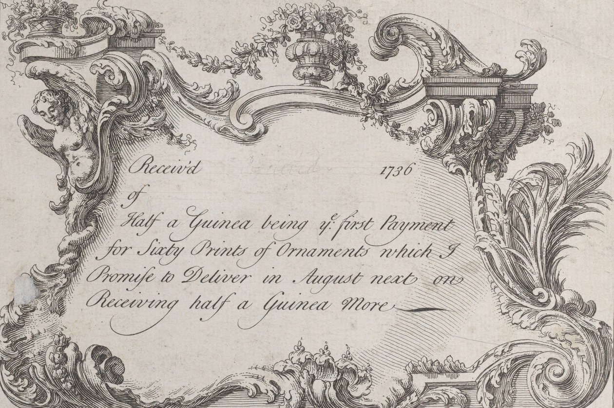 Obchodní karta pro Frazera, armádního tiskaře, papírníka a knihaře, 1736. od Jean La Rocque