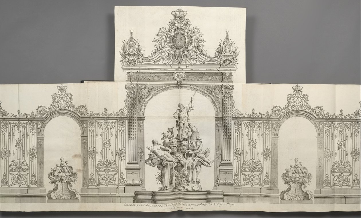Návrh Grandes Grilles umístěný na Place Royale v Nancy v roce 1755 na objednávku S. M. le Roy de od Jean Lamour