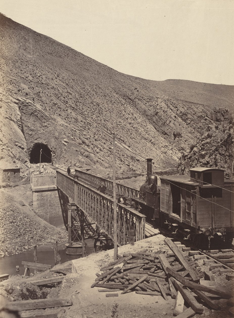 Most a tunel přes Jalon, z Madridu do Zaragozy,c. 1860-1865 (foto) od Jean Laurent