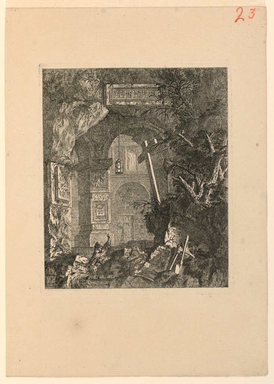 Saint-Francois (?) v krajině ruin od Jean Laurent Legeay