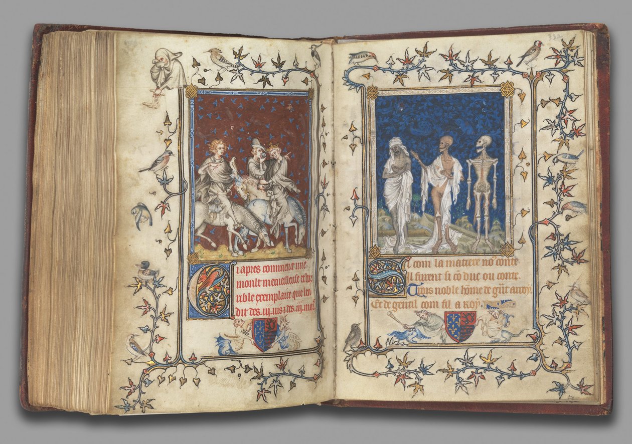 f.321v-322r z Modlitební knihy Bonne Lucemburské, vévodkyně z Normandie, před rokem 1349 (tempera, grisaille, inkoust a zlato na pergamenu) od Jean Le and workshop (attr. to) Noir