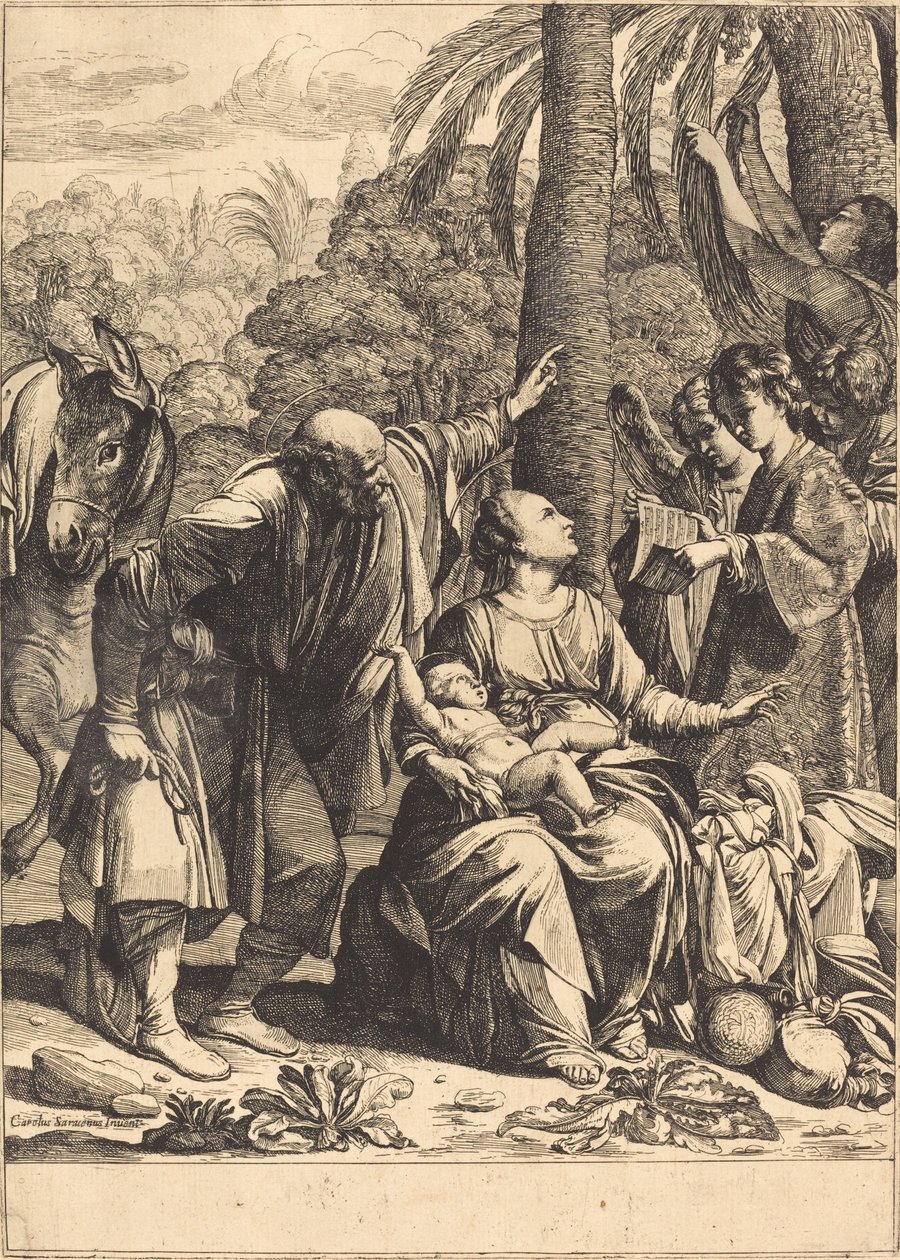 Odpočinek na útěku do Egypta od Jean Leclerc after Carlo Saraceni