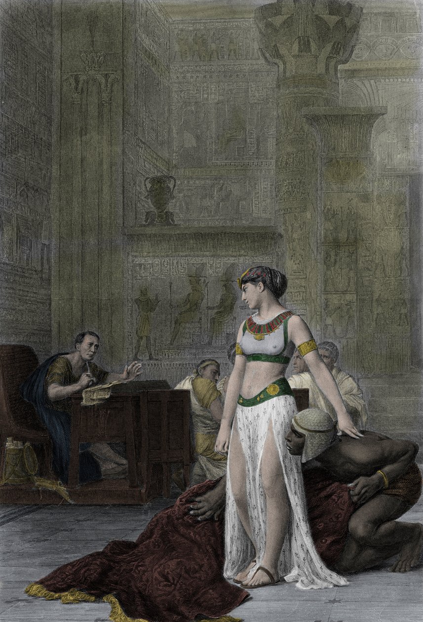 Egyptská královna Kleopatra VII Thea Philopator (69-30 př.nl) a Jules Cesar (100-44 př.nl) - Kleopatra před Juliem Caesarem v Shakespearově hře Antonius a Kleopatra podle obrazu Jeana Leona Gerome od Jean Leon (after) Gerome