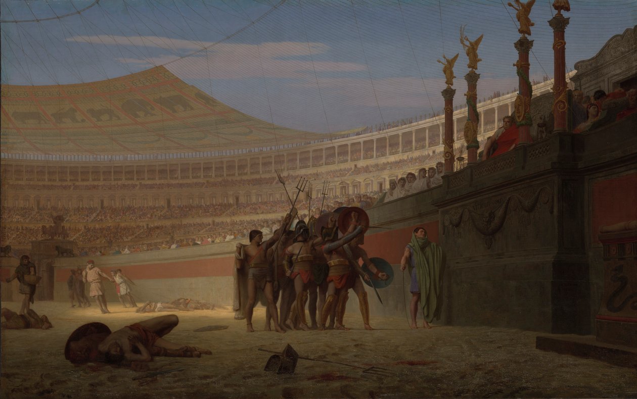 Ať žije Caesar! Morituri te salutant (Buď zdráv, Caesare! My, kteří se chystáme zemřít, tě zdravíme) od Jean Leon Gerome