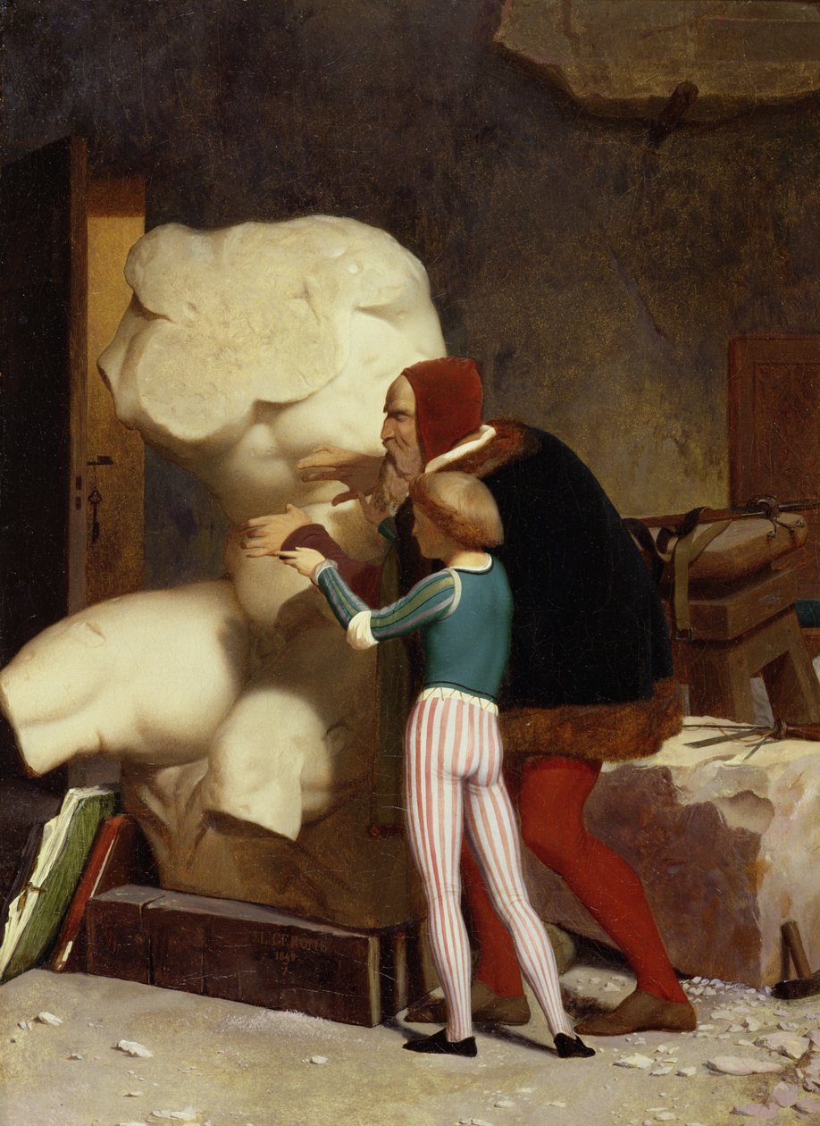 Michelangelo (1475-1564) ukazuje studentovi torzo Belvedere, 1849 od Jean Leon Gerome