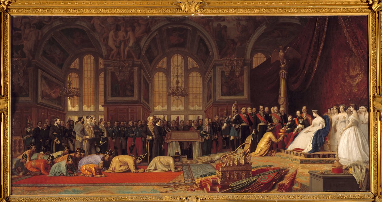 Přijetí siamských velvyslanců Napoleonem III a Impress Eugenie: Ve velkém tanečním sále Henri II. v Chateau de Fontainebleau 27. 6. 1861, Obraz Jeana Leona (Jean-Leon) Gerome (1824-1904) od Jean Leon Gerome