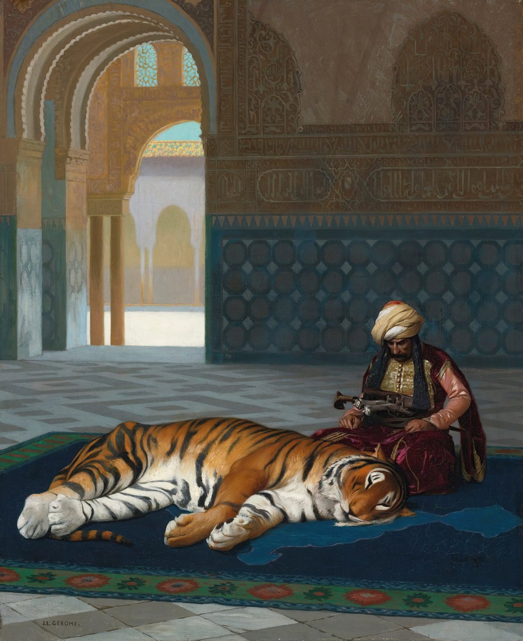 Tygr a strážce (olej na plátně) od Jean Leon Gerome