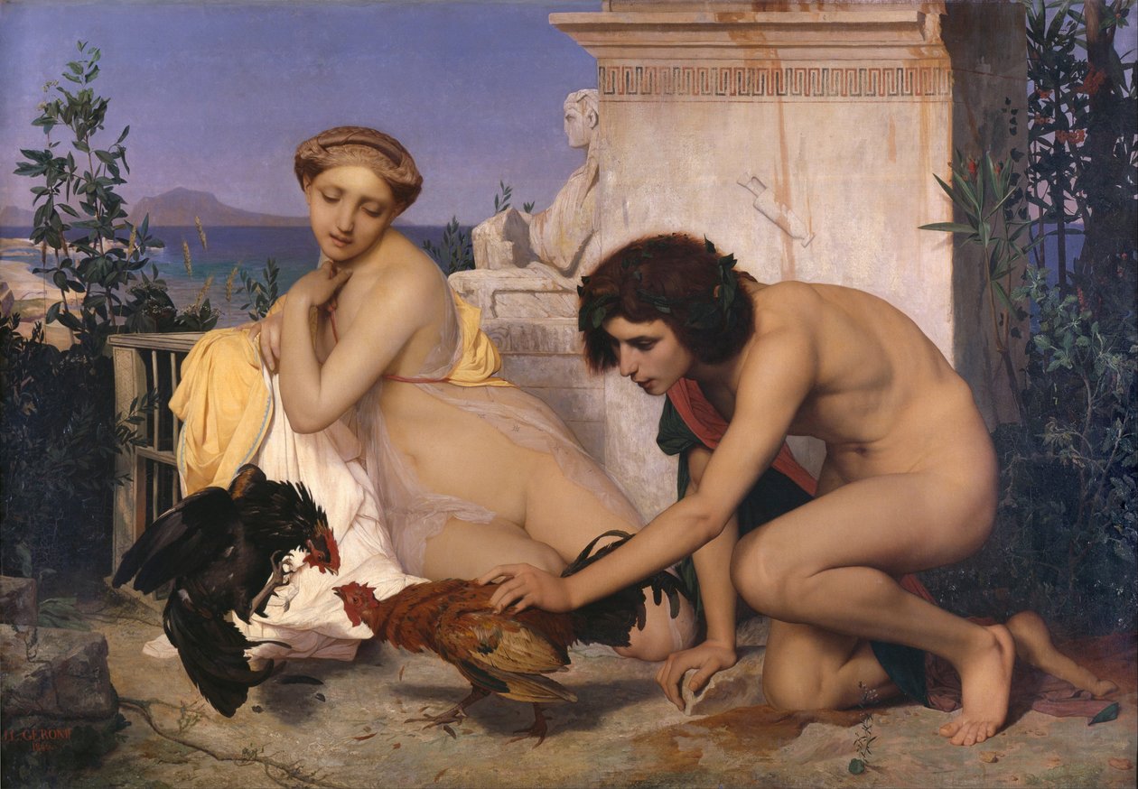 Mladí Řekové navštěvují kohoutí zápas The Cock Fight, 1846 od Jean Leon Gerome