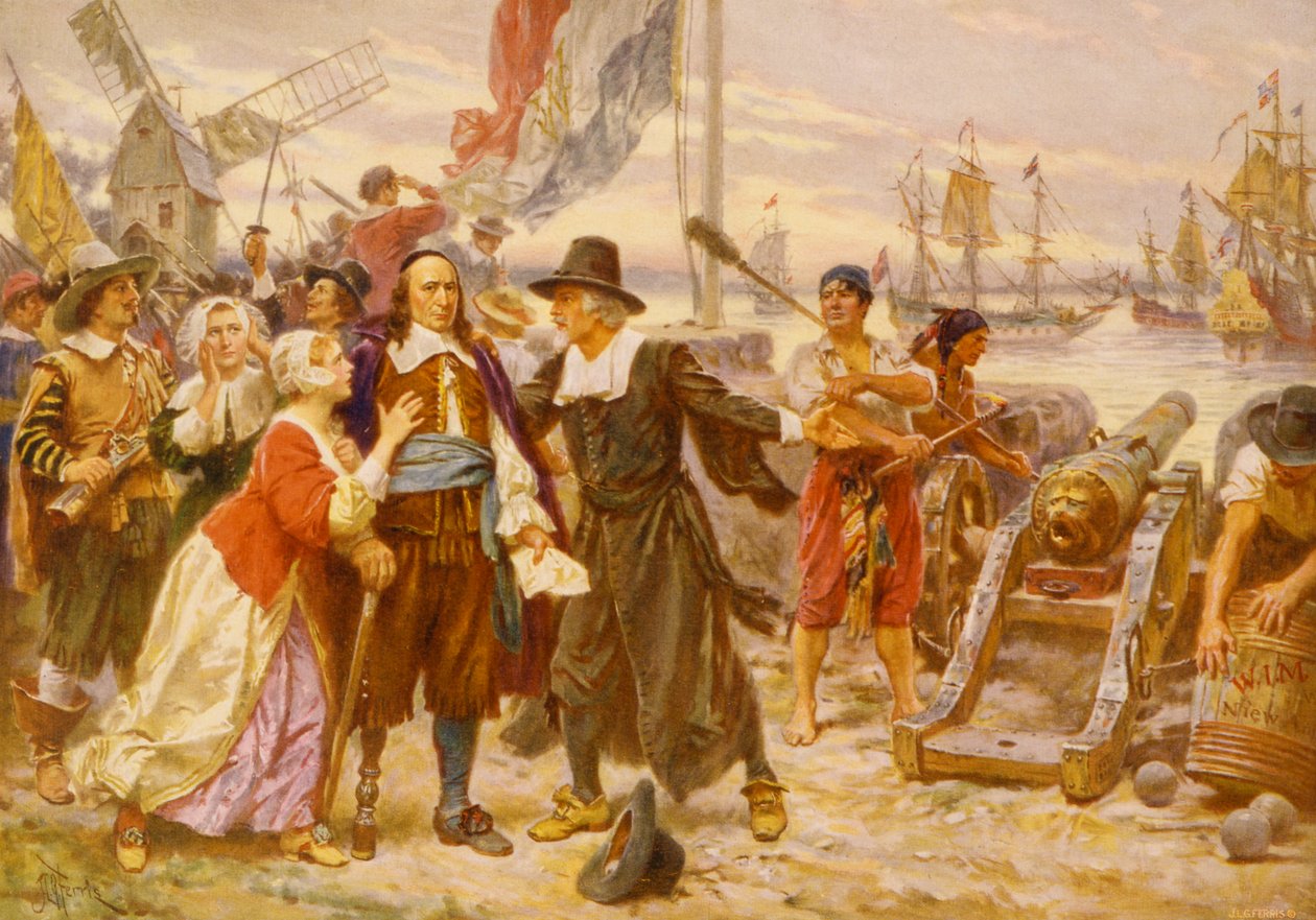 Pád Nového Amsterdamu, kolem roku 1930 (fotomechanický tisk) od Jean Leon Gerome Ferris