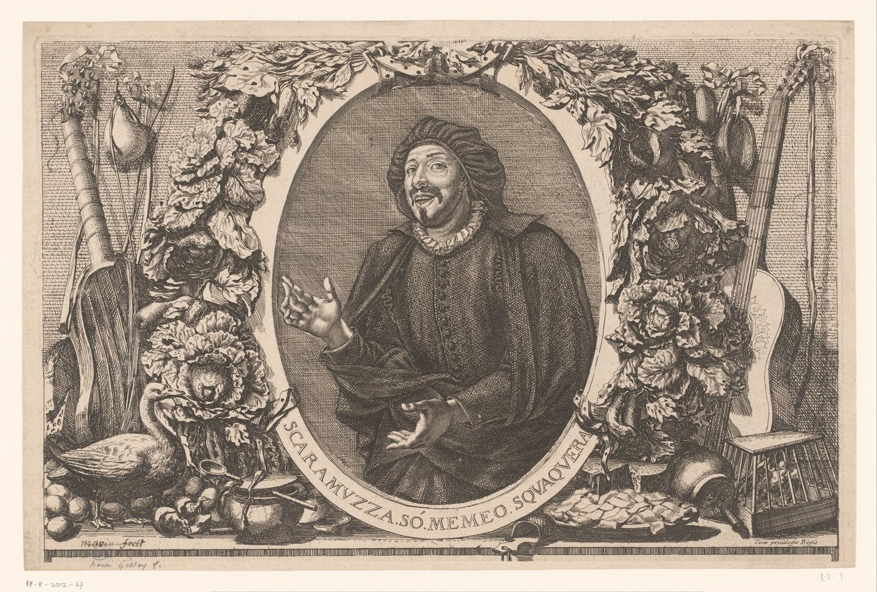 Portret van Tiberio Fiorilli v roli van Scaramuccia (Scaramouche) od Jean Lepautre (attributed to)