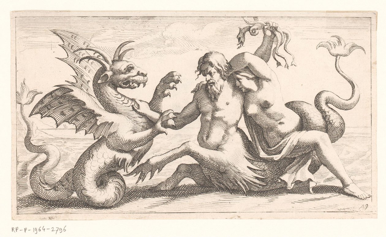 Triton se ženou bojující s mořskou příšerou od Jean Lepautre (attributed to)