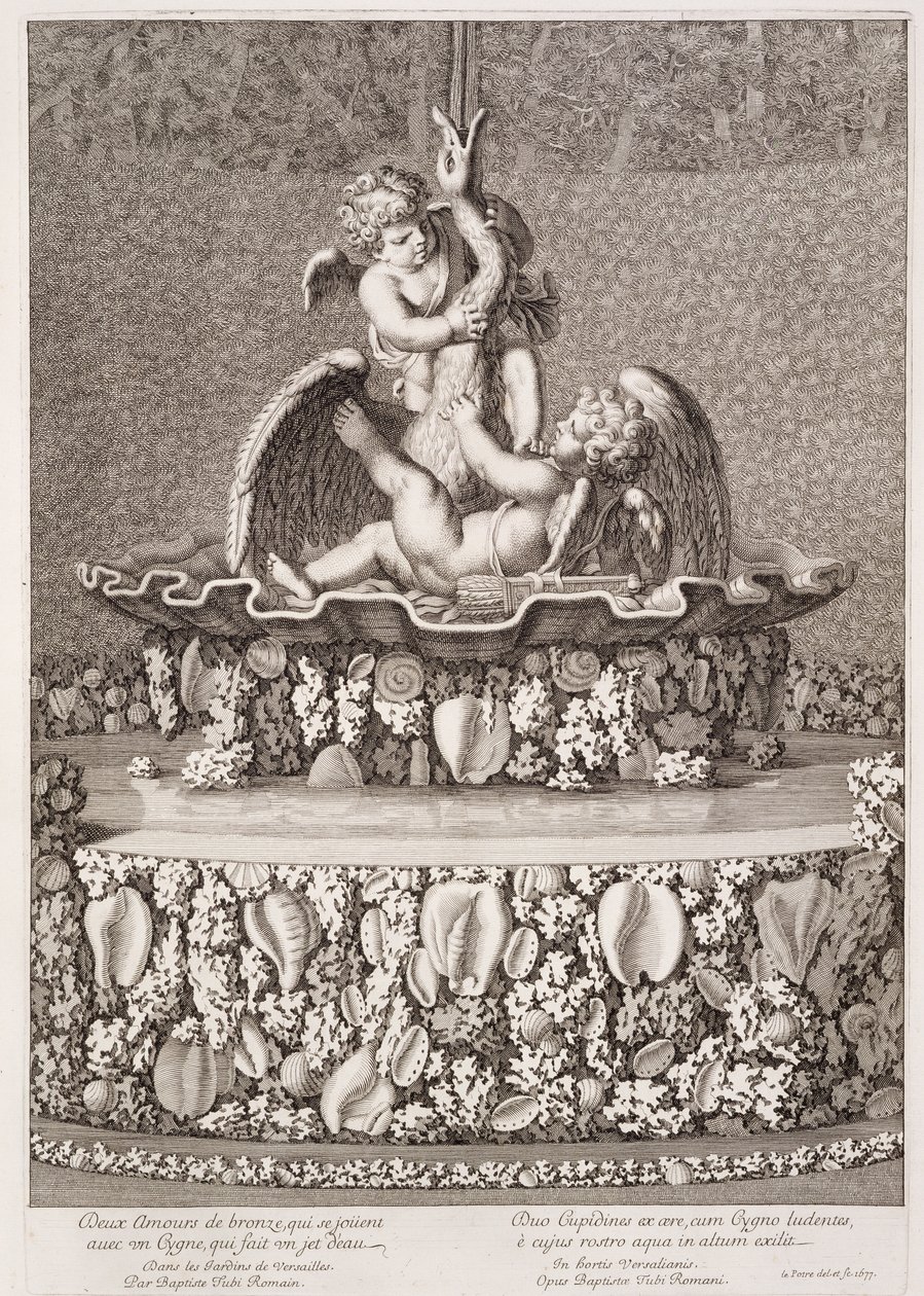 Fontána se dvěma amory a labutí, navržený Jean-Baptiste Tuby, ve Versailles, 1677 od Jean Lepautre