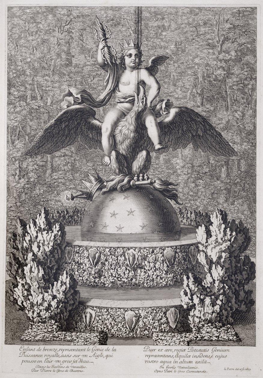 Fontány s dítětem představujícím génia královské moci od Pierra le Grose, ve Versailles, 1677 od Jean Lepautre