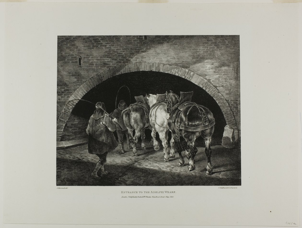 Vchod do přístaviště Adelphi, deska 11 z knihy Různé náměty kreslené ze života a na kameni (The English Suite) od Jean Louis André Théodore Géricault
