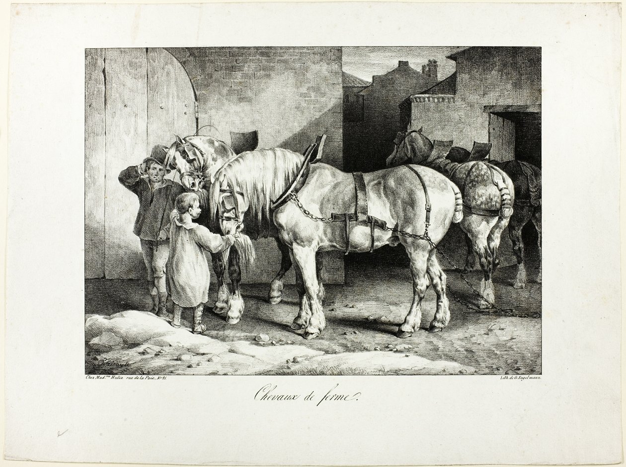 Koně na farmě od Jean Louis André Théodore Géricault