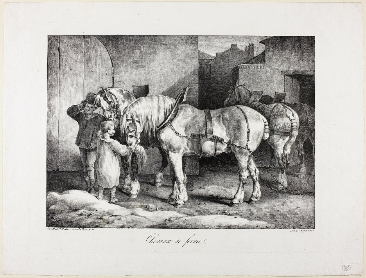 Koně na farmě od Jean Louis André Théodore Géricault