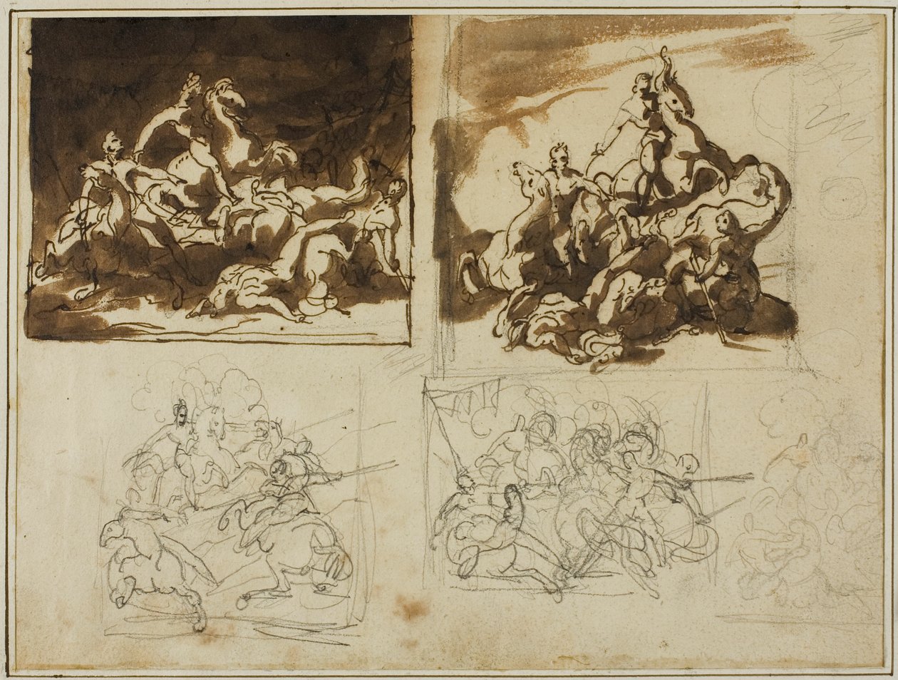 Pět náčrtů pro jezdeckou bitvu od Jean Louis André Théodore Géricault