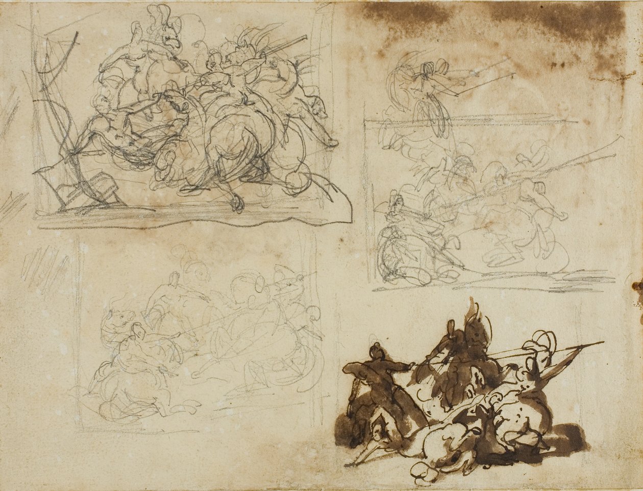 Čtyři náčrty pro jezdeckou bitvu od Jean Louis André Théodore Géricault