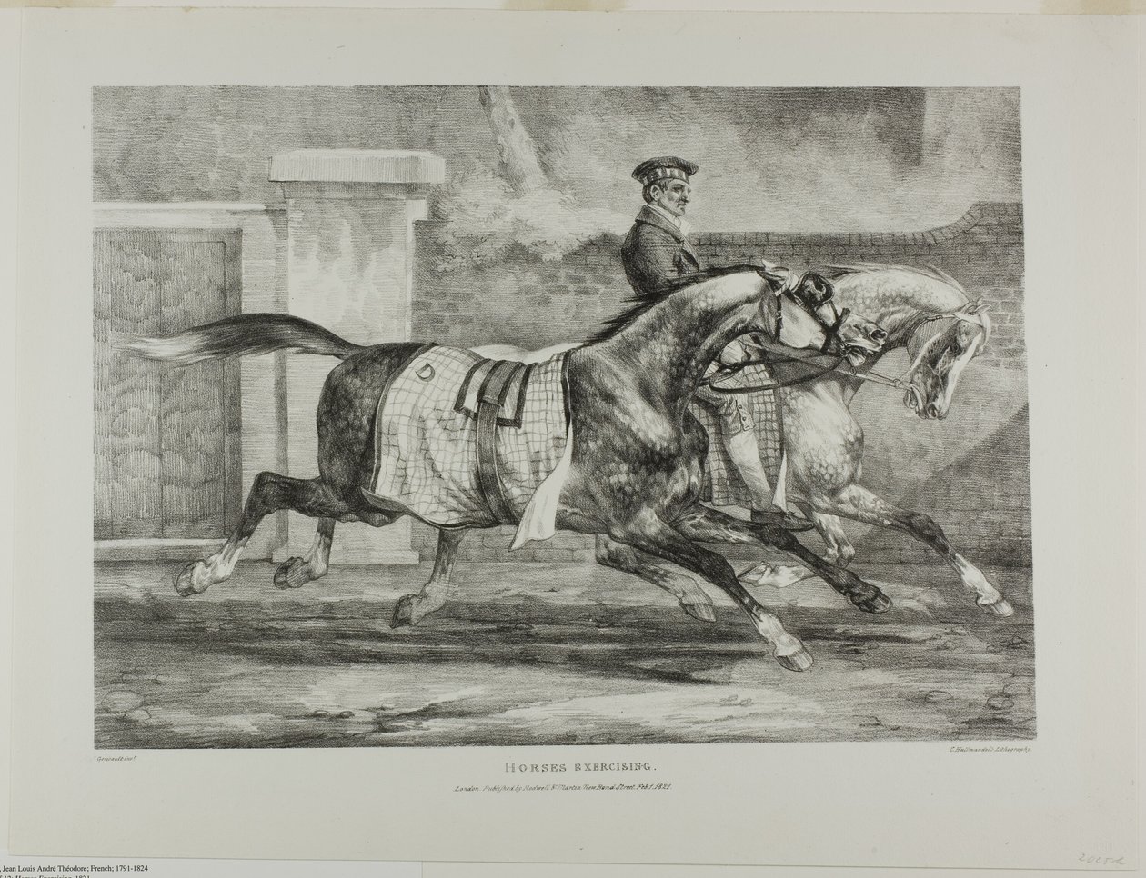 Cvičení koní, deska 6 z knihy Různé náměty kreslené ze života a na kameni (The English Suite) od Jean Louis André Théodore Géricault