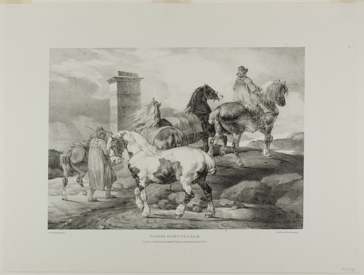 Koně jdoucí na veletrh, deska 3 z knihy Různé náměty kreslené ze života a na kameni (The English Suite) od Jean Louis André Théodore Géricault