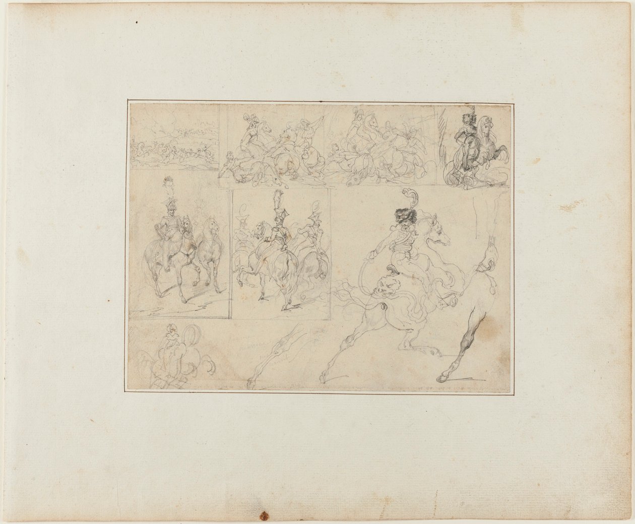 List s náčrtky: Bitvy kavalerie a jízdní vojáci od Jean Louis André Théodore Géricault