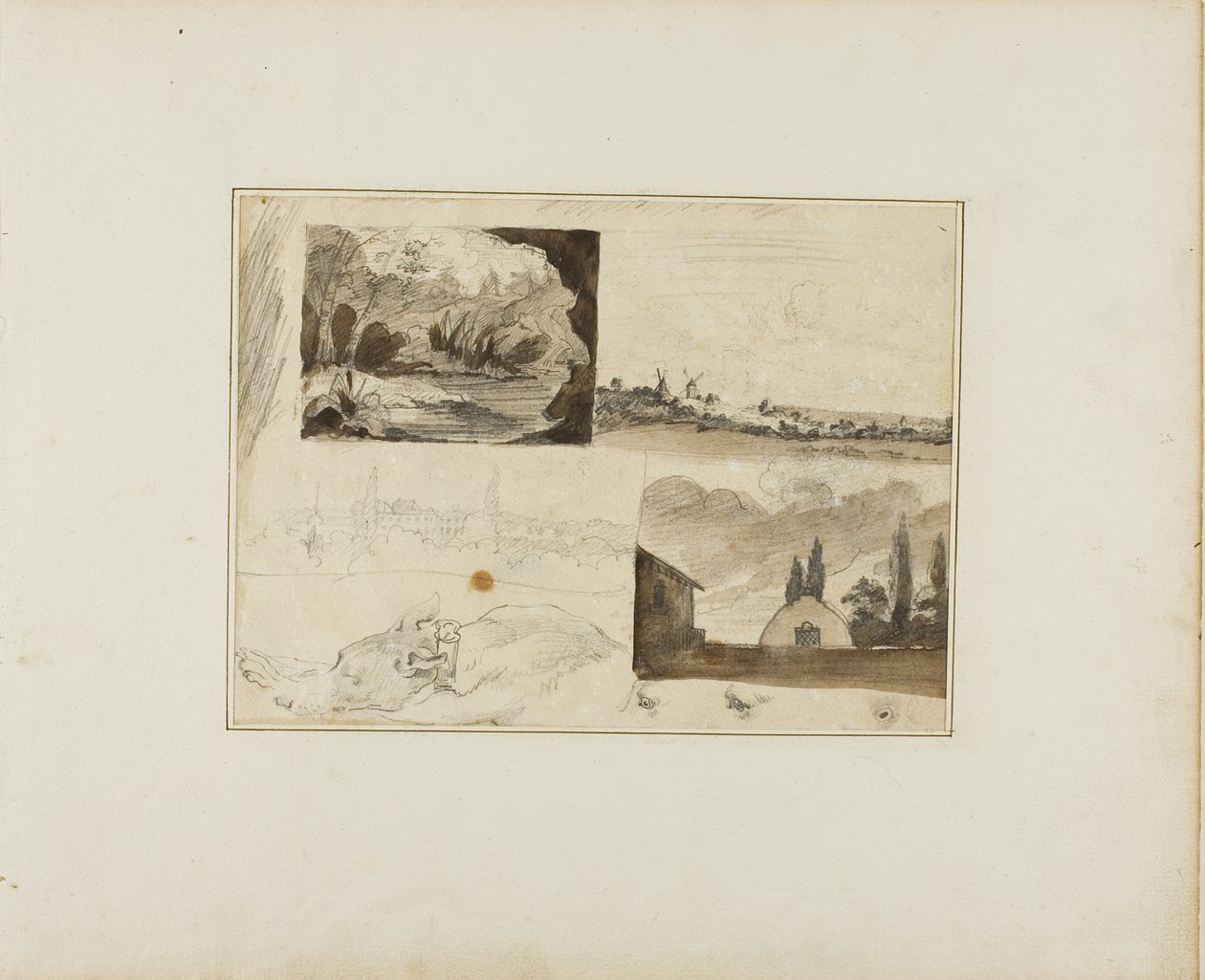 List s náčrtky: Čtyři krajiny a chrt od Jean Louis André Théodore Géricault