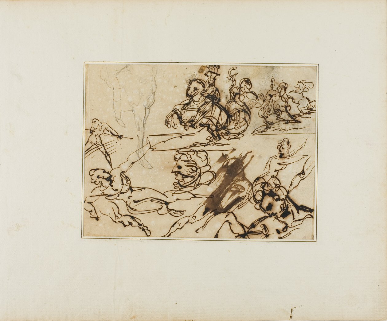 List s náčrtky: Lancers, Struggling Nudes, Other Subjects (Kopiníci, bojující akty, další náměty) od Jean Louis André Théodore Géricault