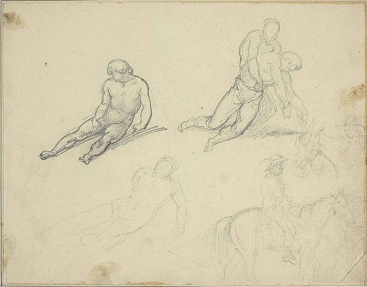 Náčrtky: Ležící akt, Muž podpírající tělo od Jean Louis André Théodore Géricault
