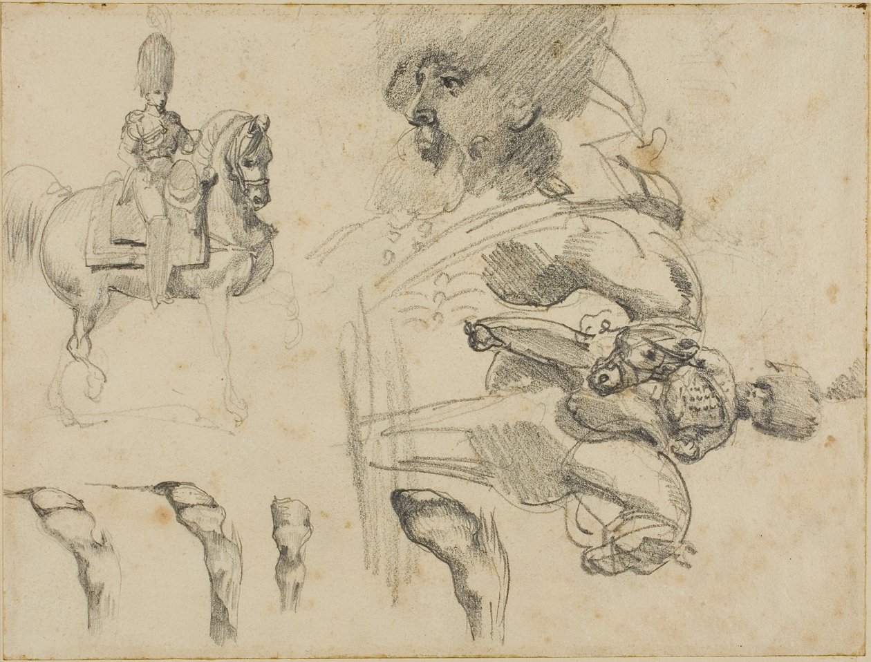 Náčrty koní, vojáků a kopyt od Jean Louis André Théodore Géricault