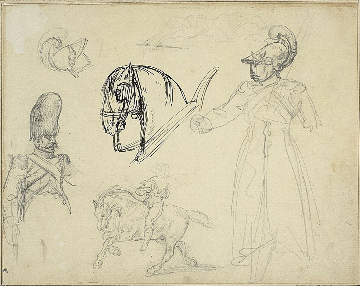 Skici koní a vojáků od Jean Louis André Théodore Géricault