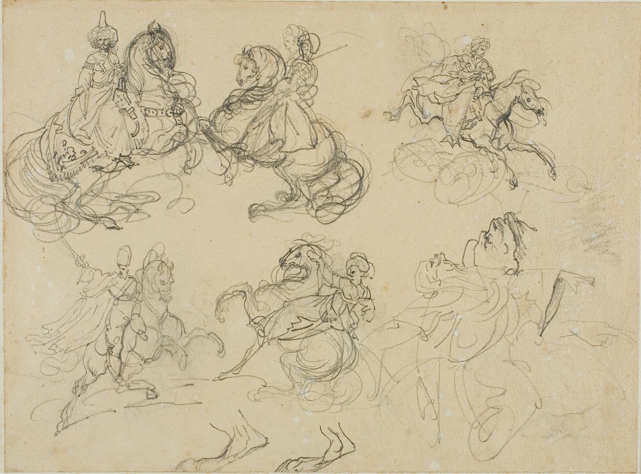 Náčrty orientálních jezdců od Jean Louis André Théodore Géricault