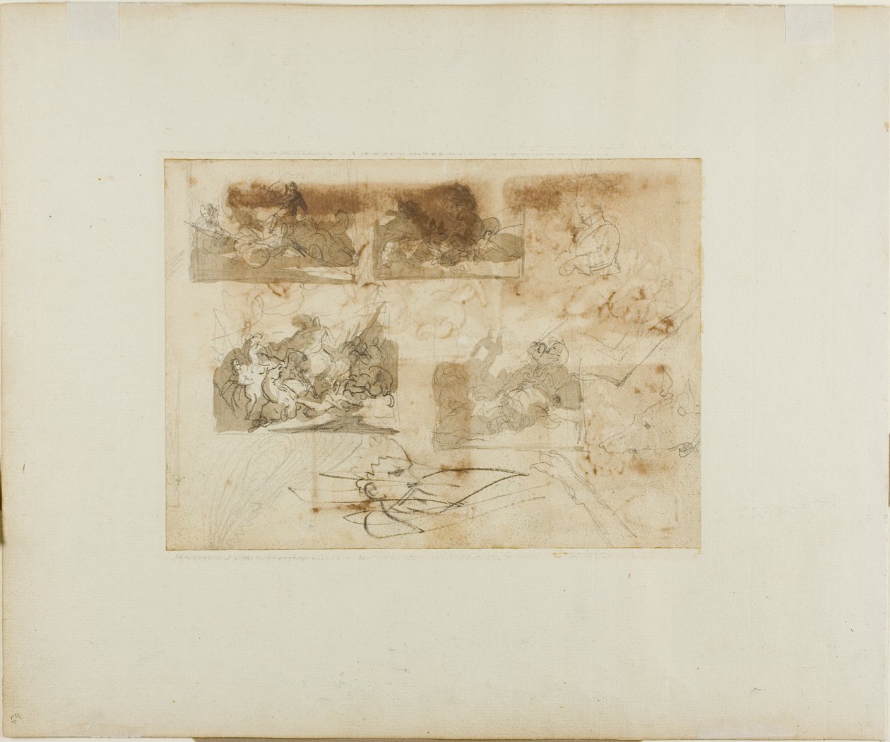 Náčrtky jezdecké bitvy, hlava a tlapky chrta od Jean Louis André Théodore Géricault