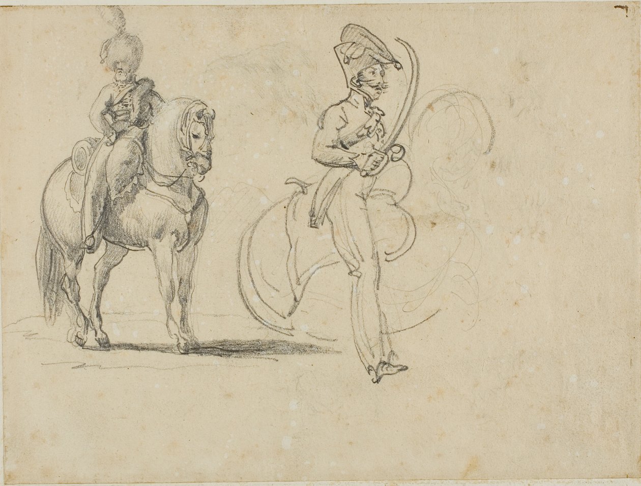Náčrtky jízdního chasníka a důstojníka jezdectva s tasenou šavlí od Jean Louis André Théodore Géricault