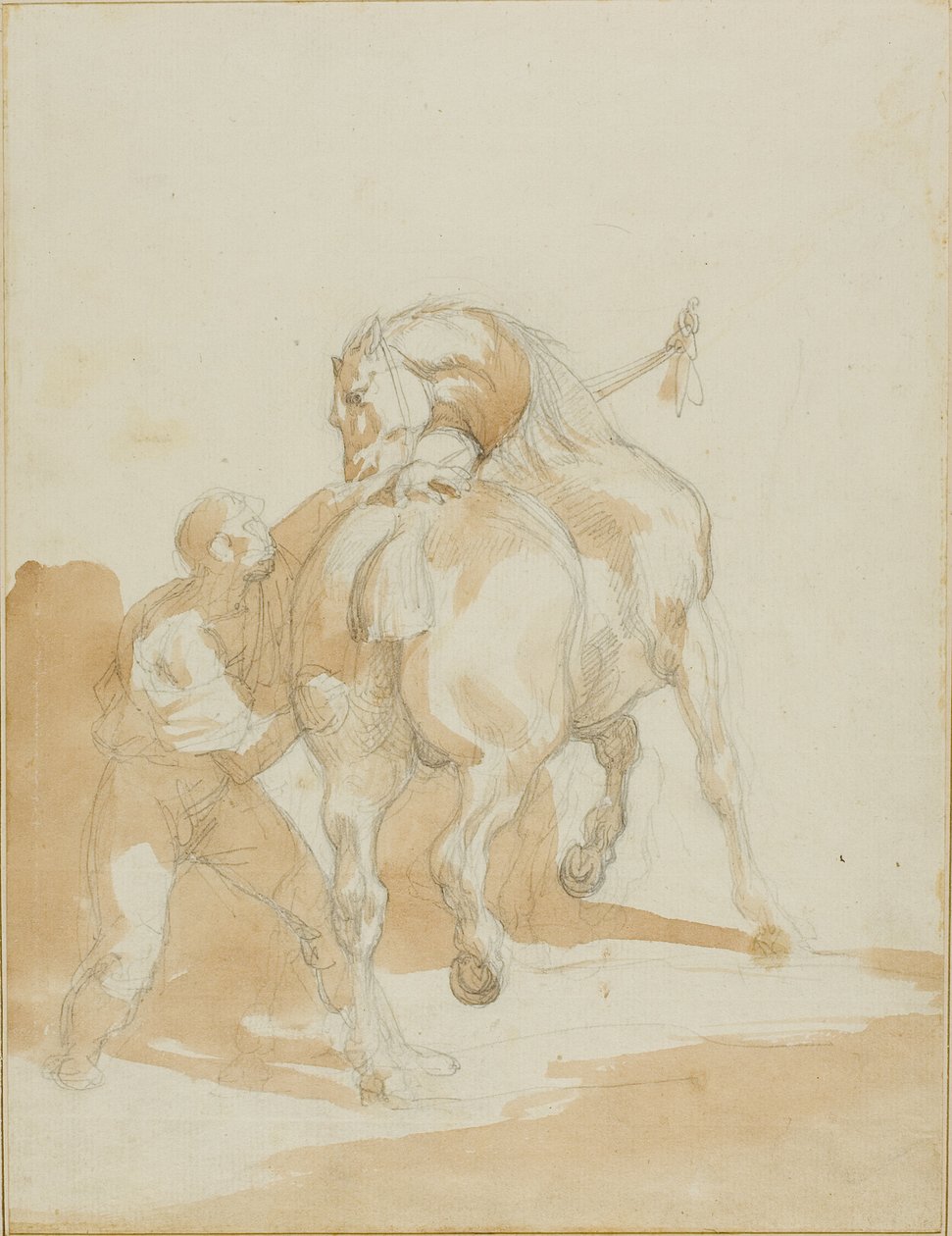 Stájník ošetřující koně od Jean Louis André Théodore Géricault