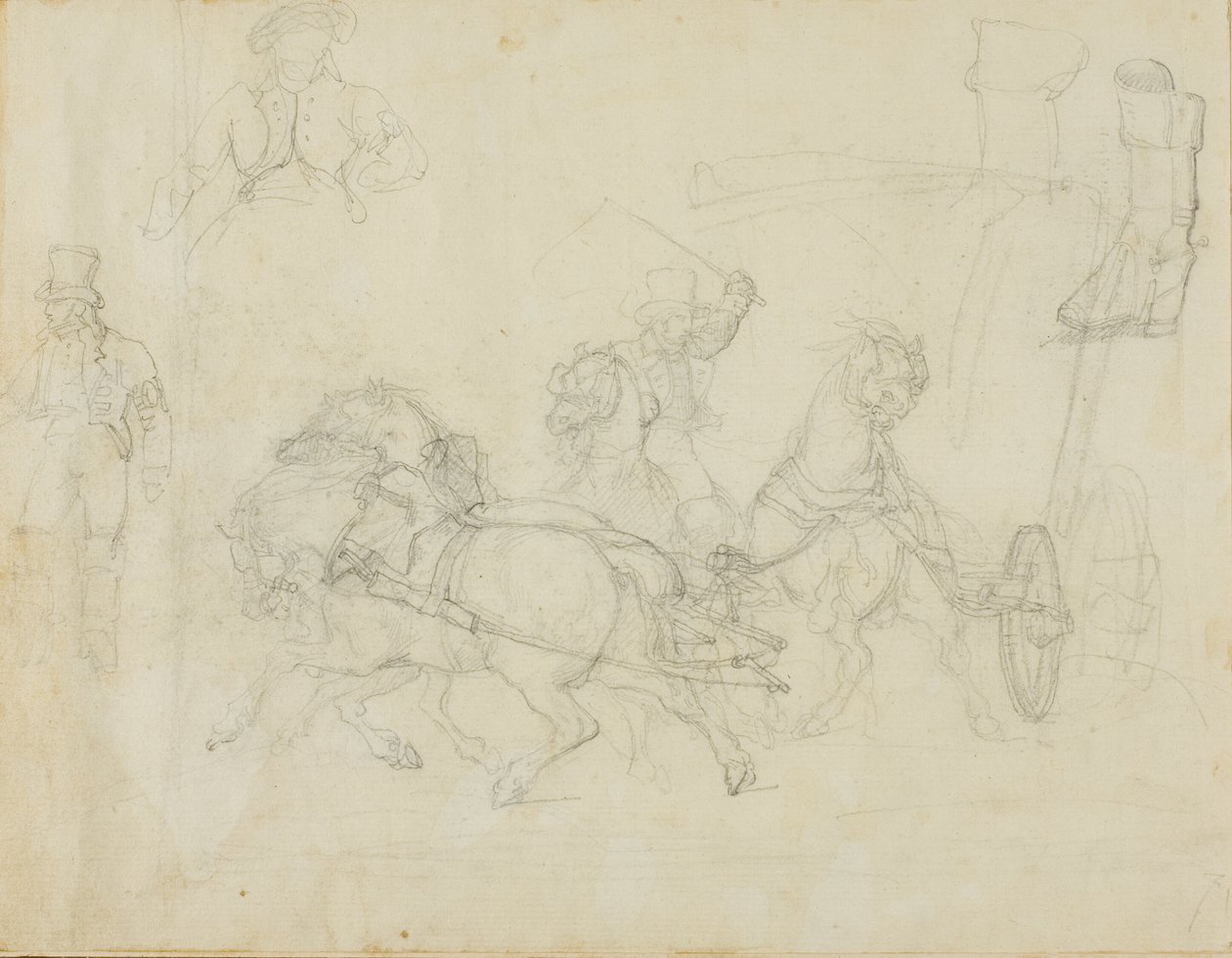 Dostavník tažený pěti koňmi a jiné skici od Jean Louis André Théodore Géricault